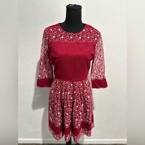 DAN MUNIER WOMENS LACE FLORAL RED DRESS SIZE MEDIUM
